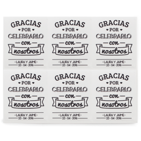 Adesivos personalizados "Obrigado por comemorar conosco"