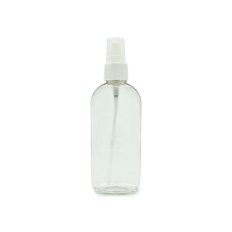 Botella pet transparente ovalada 75 ml. tapón pulverizador spray