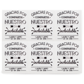 Pegatinas personalizadas gracias por compartir nuestro dia inolvidable Pegatinas personalizadas gracias por compartir nuestro dia inolvidable