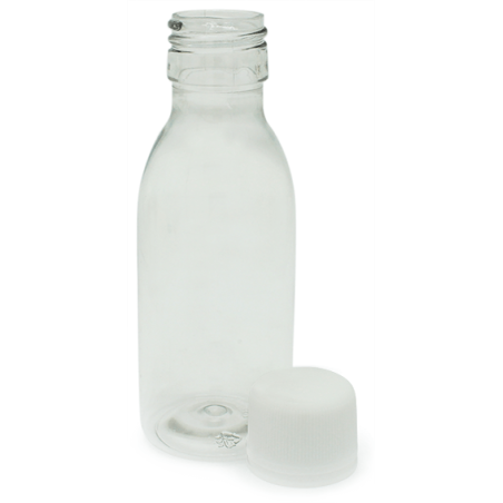 Botella pet transparente 60 ml tapa blanca precinto