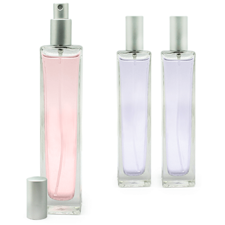 Frasco Perfumero Eva, 100 ml. cristal y tapón pulverizador metálico
