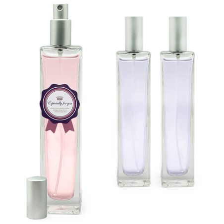 Frasco Perfumero Eva, 100 ml. cristal y tapón pulverizador metálico