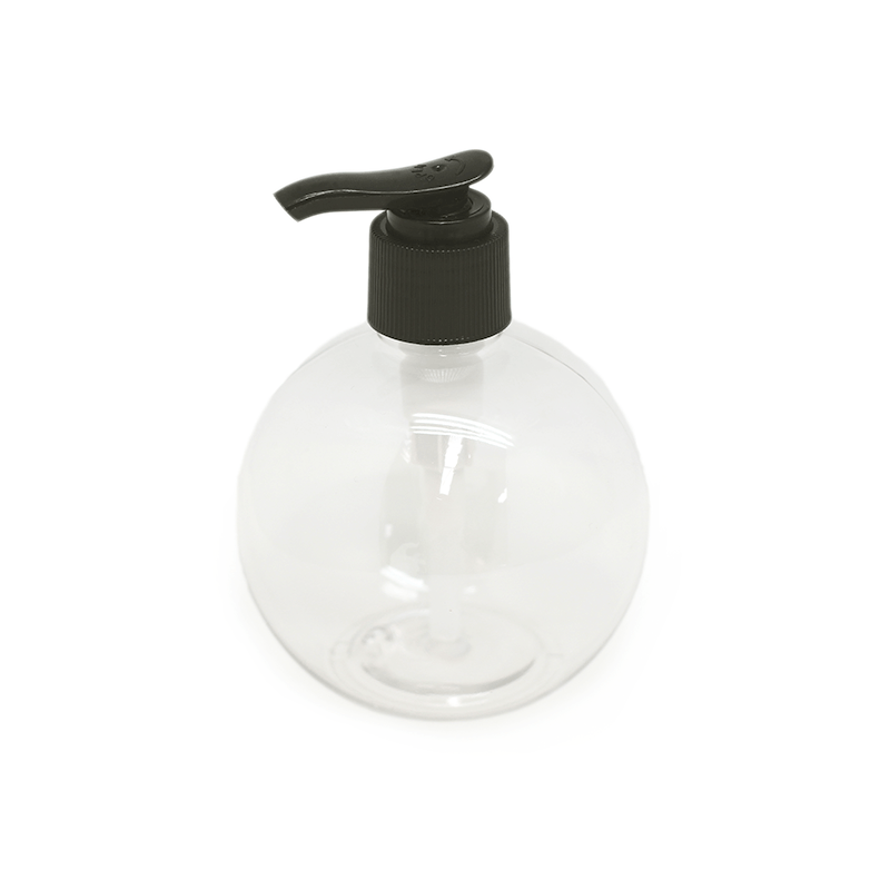 Botella pet transparente sphere 250 ml, tapón dosificador caña negro