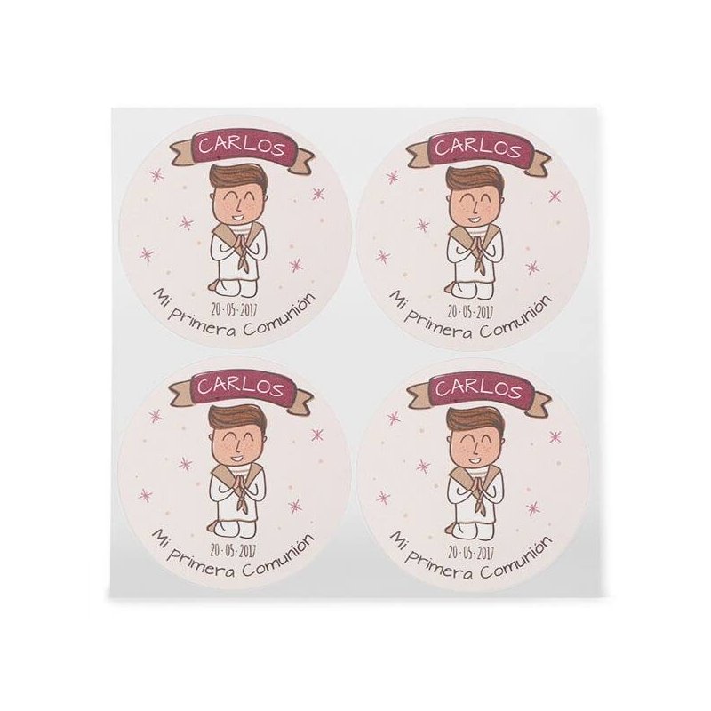 Pegatinas comunion personalizadas redondas chico