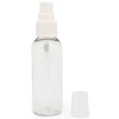 Botella pet transparente larga 50 ml tapón pulverizador spray