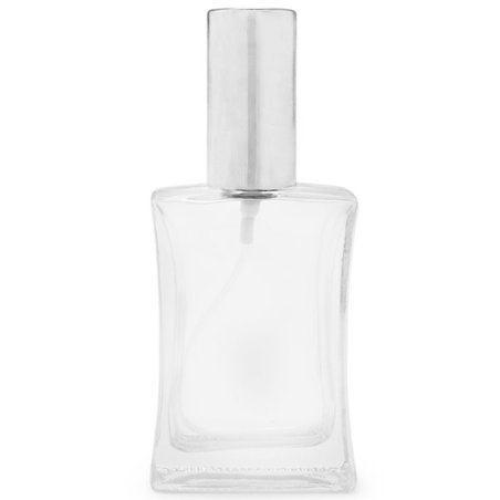 Frasco perfumero cristal cuadrado Roxana, 100 ml. tapón pulverizador plateado.