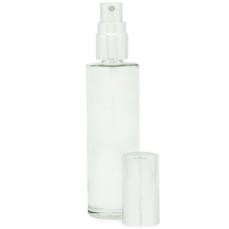 Frasco perfumero cristal cuadrado Roxana, 100 ml. tapón pulverizador plateado.