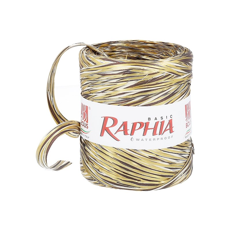 Ruban de raphia tricolore choco-doré-naturel