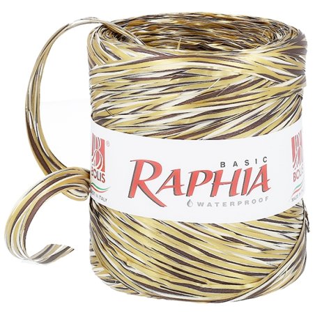 Ruban de raphia tricolore choco-doré-naturel