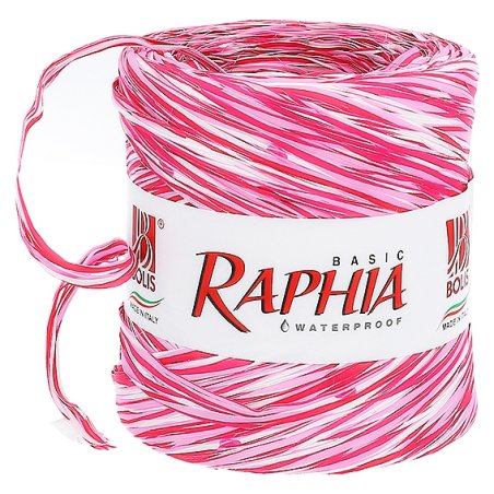 Ruban de raphia tricolore fuchsia-blanc-rose