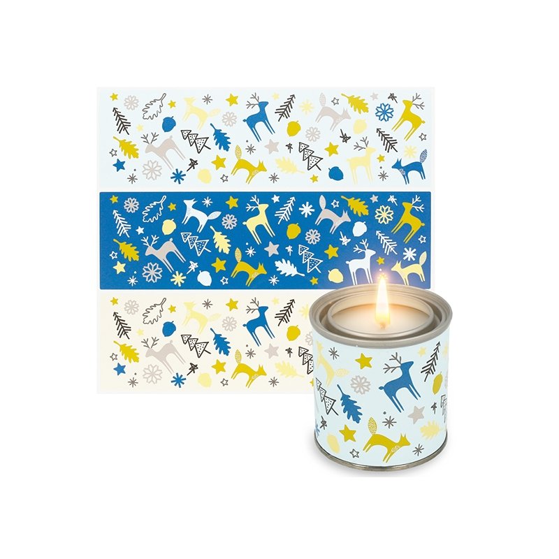Autocollants forestiers tons bleus pour bougies en conserve