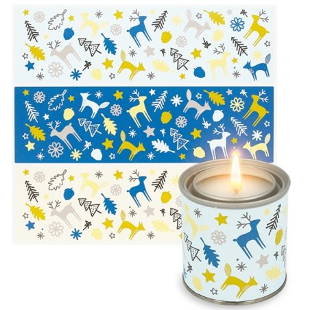 Autocollants forestiers tons bleus pour bougies en conserve