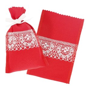 Saquito de tela roja con puntilla Saquito de tela roja con puntilla