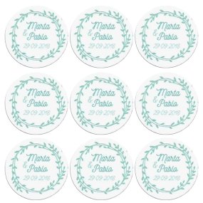 Pegatinas personalizadas redondas corona floral Pegatinas personalizadas redondas corona floral