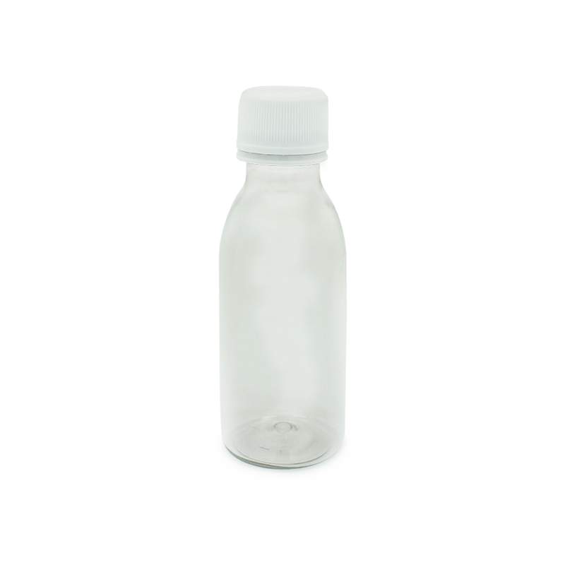 Botella pet transparente 60 ml tapa blanca precinto