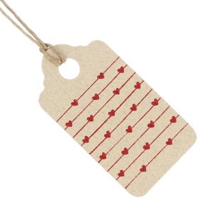 Etiquetas de cartao reciclado retangular com coraçoes