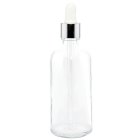 Botella 100 ml de cristal transparente cuentagotas plata