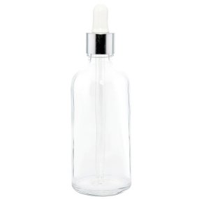 Botella 100 ml de cristal transparente cuentagotas plata Botella 100 ml de cristal transparente cuentagotas plata
