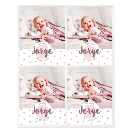 Pegatinas topos personalizadas con foto para bautizo