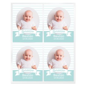 Pegatinas bautizo rayas personalizadas con foto Pegatinas bautizo rayas personalizadas con foto