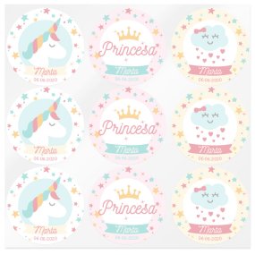 Pegatinas personalizadas unicornio y princesa Pegatinas personalizadas unicornio y princesa