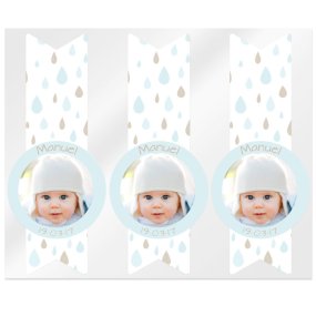 Autocollants gouttelettes rappels baptême avec photo Autocollants gouttelettes rappels baptême avec photo