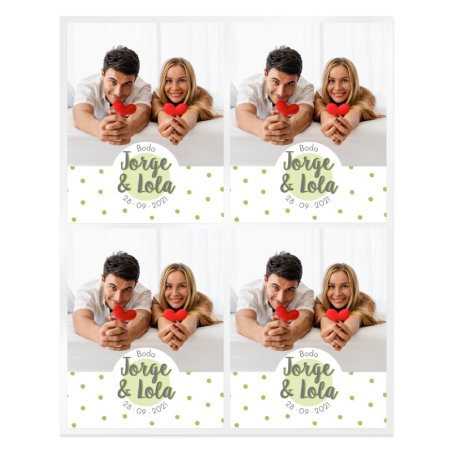 Pegatinas topos verdes bodas personalizadas con foto