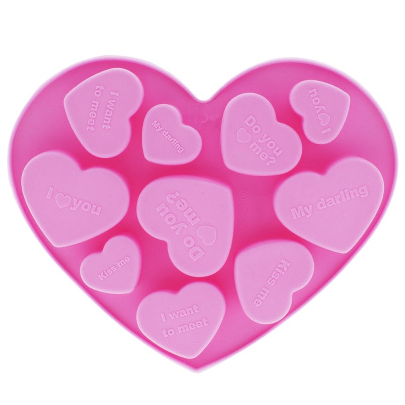 Molde silicona 10 corazones con mensajes