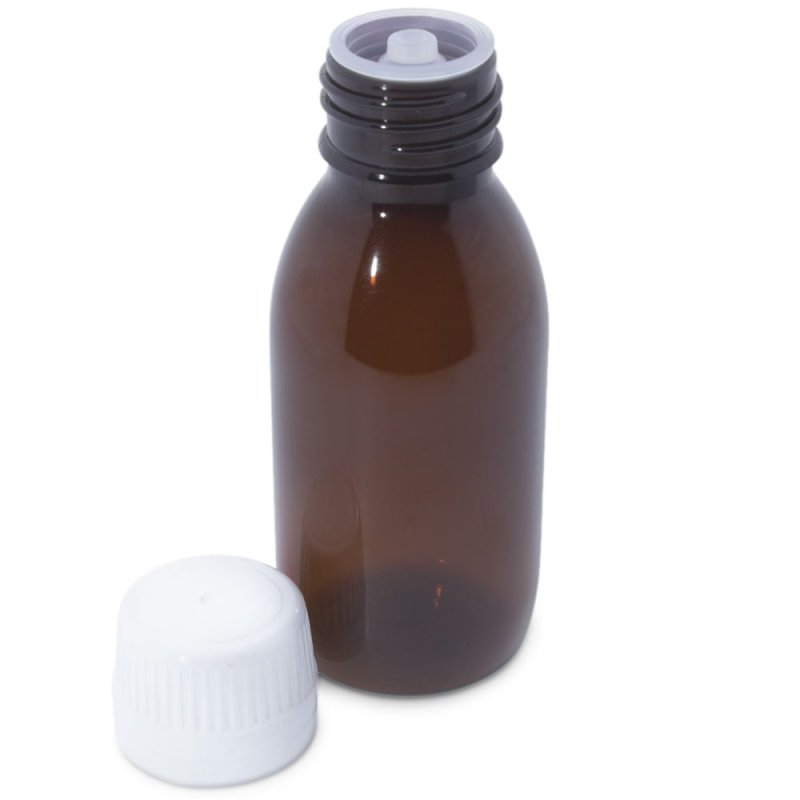 Botella plástico ámbar 100 ml con obturador gotero precinto