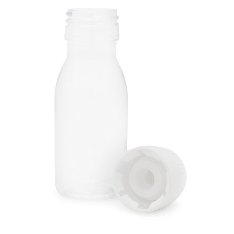 Botella plastico transparente 60 ml tapon obturador gotero precinto