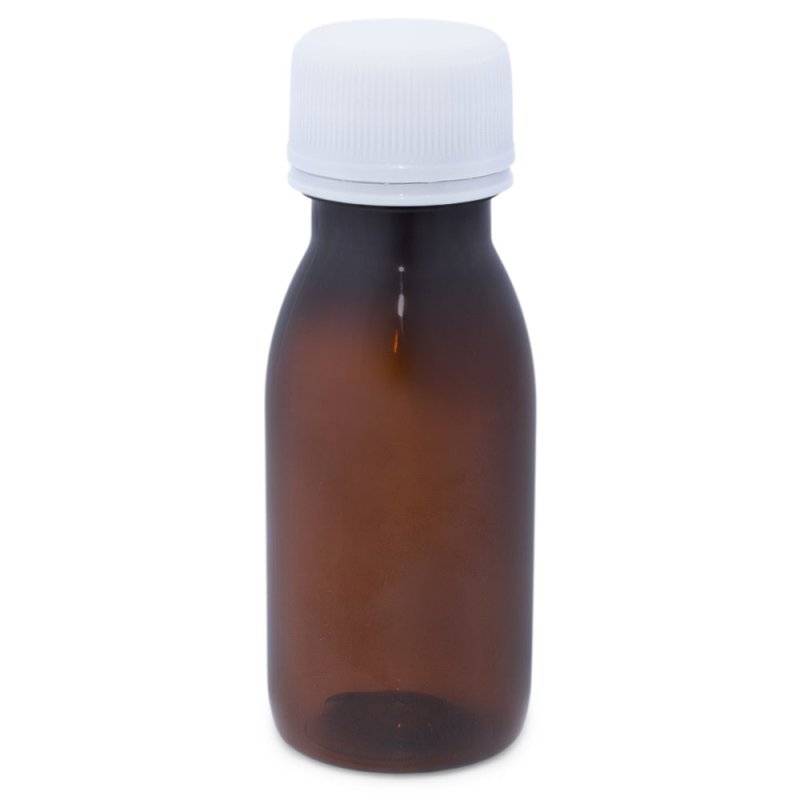 Botella plastico ambar de 60 ml tapon rosca precinto