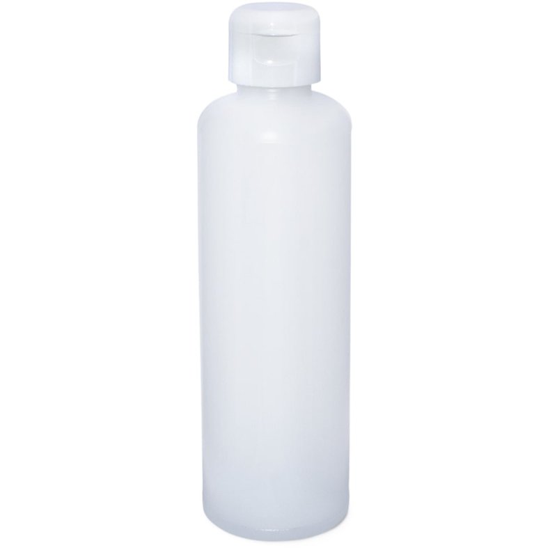 Botella PP translucida 250 ml tapon bisagra blanco
