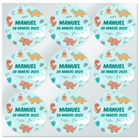 Pegatinas personalizadas dinosaurios redondas pequeñas Pegatinas personalizadas dinosaurios redondas pequeñas