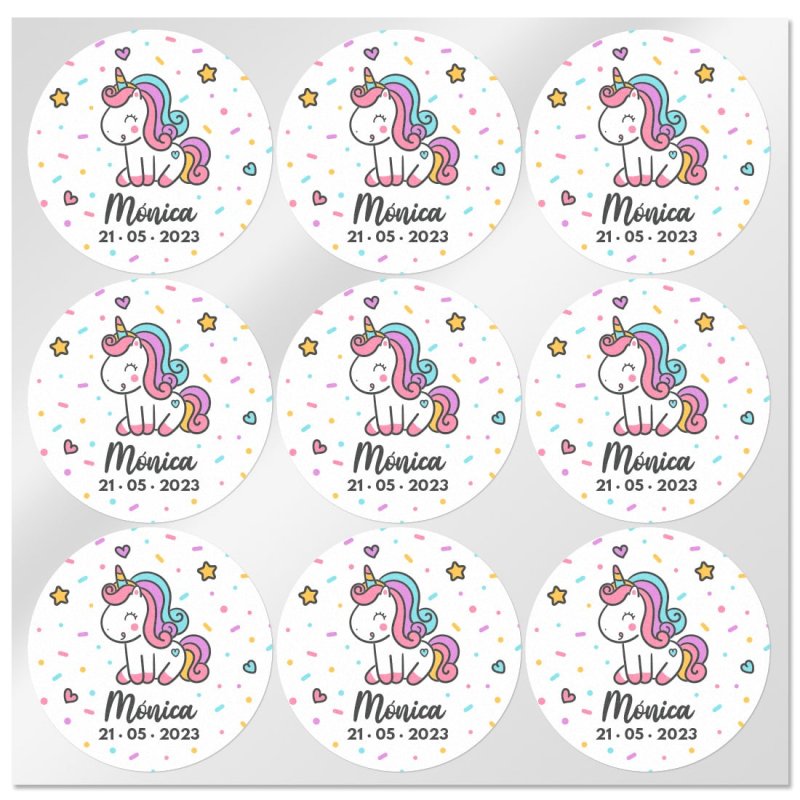 Autocollants personnalisés licorne ronds grands - 1