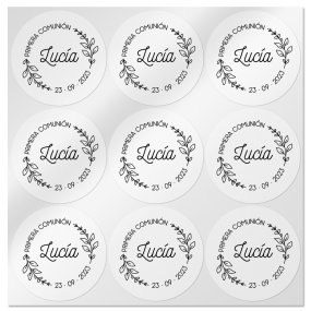 Pegatinas personalizadas transparentes grandes corona floral Pegatinas personalizadas transparentes grandes corona floral