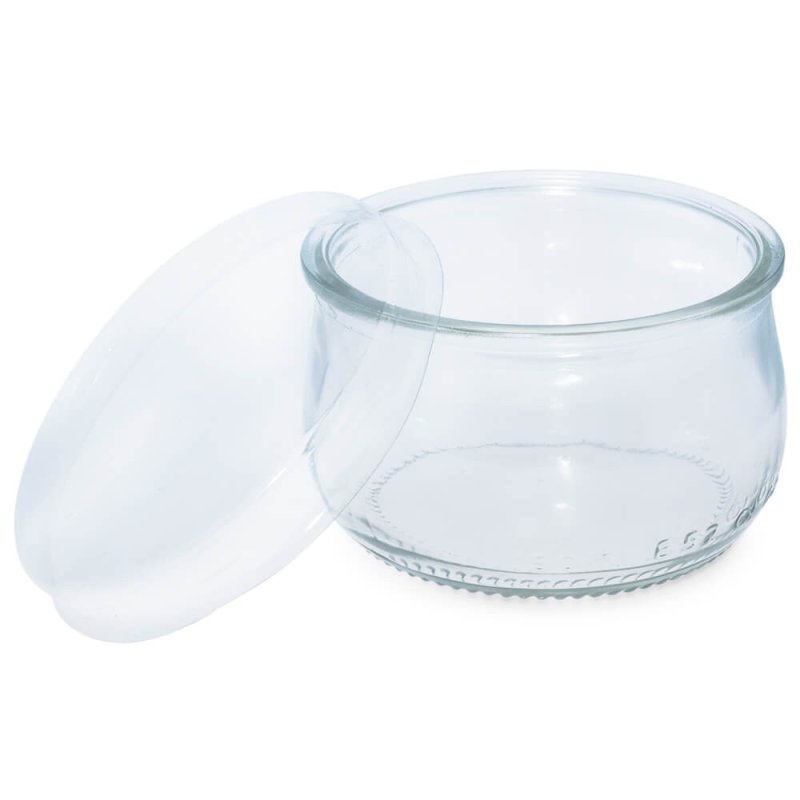 Vaso yogur cristal vacio con tapa transparente - Vaso de yogur de cristal vacio con tapa blanca. Venta online - Tarros y recipie