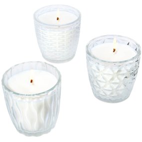 Lot de 3 vases 300 ml grands en verre décorés pour bougies Lot de 3 vases 300 ml grands en verre décorés pour bougies