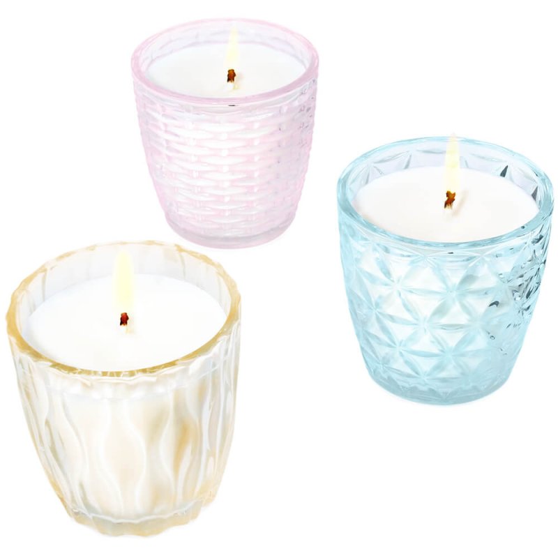 Pack 6 vasos decorados de cristal de colores para velas