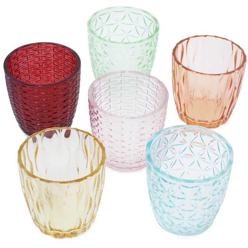 Lot de 6 vases de couleurs en verre décorés pour bougies - 2