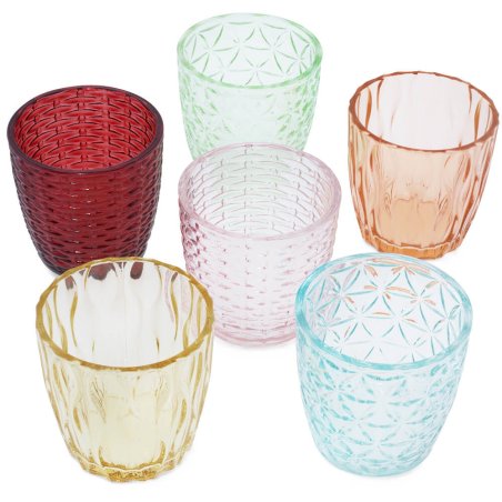 Pack 6 vasos decorados de cristal de colores