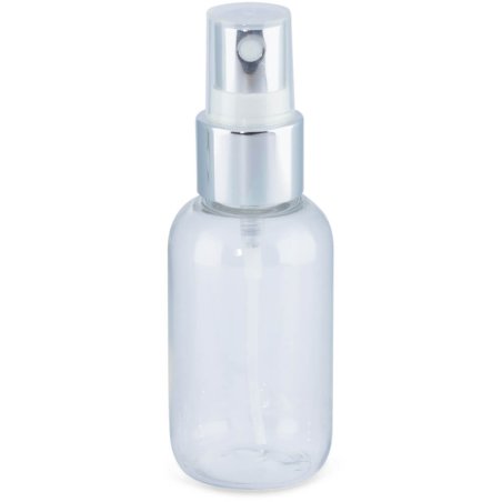 Botella 50 ml PET pulverizador plata - Botella PET de 50 ml con pulverizador plata para cosmética. - Botellas para cosmetica