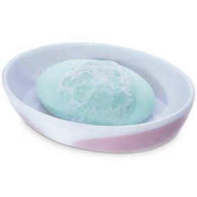 Saboneteira de plástico rosa e branco Saboneteira de plástico rosa e branco