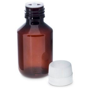 Garrafa plastico ambar de 100 ml com obturador contagotas selado