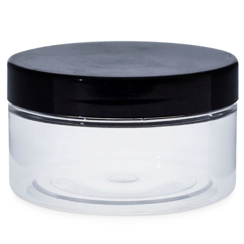 Pot 100 ml transparent avec couvercle noir