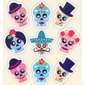 Autocollants 9 Catrinas mexicaines Autocollants 9 Catrinas mexicaines