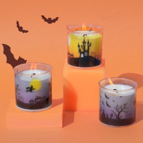 Kit como fazer velas de Halloween em copo. Materiais e instruções