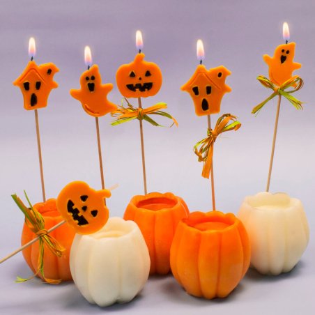 kit velas halloween calabaza, fantasma y casa