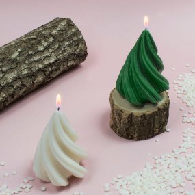 Kit como fazer 2 velas de abeto de Natal pequeno. Materiais e instruções