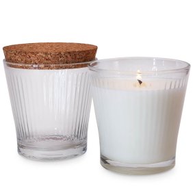 Copo 280 ml estriado com tampa de cortiça para velas Copo 280 ml estriado com tampa de cortiça para velas