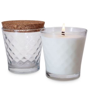 Copo 280 ml diamante com tampa de cortiça para velas Copo 280 ml diamante com tampa de cortiça para velas